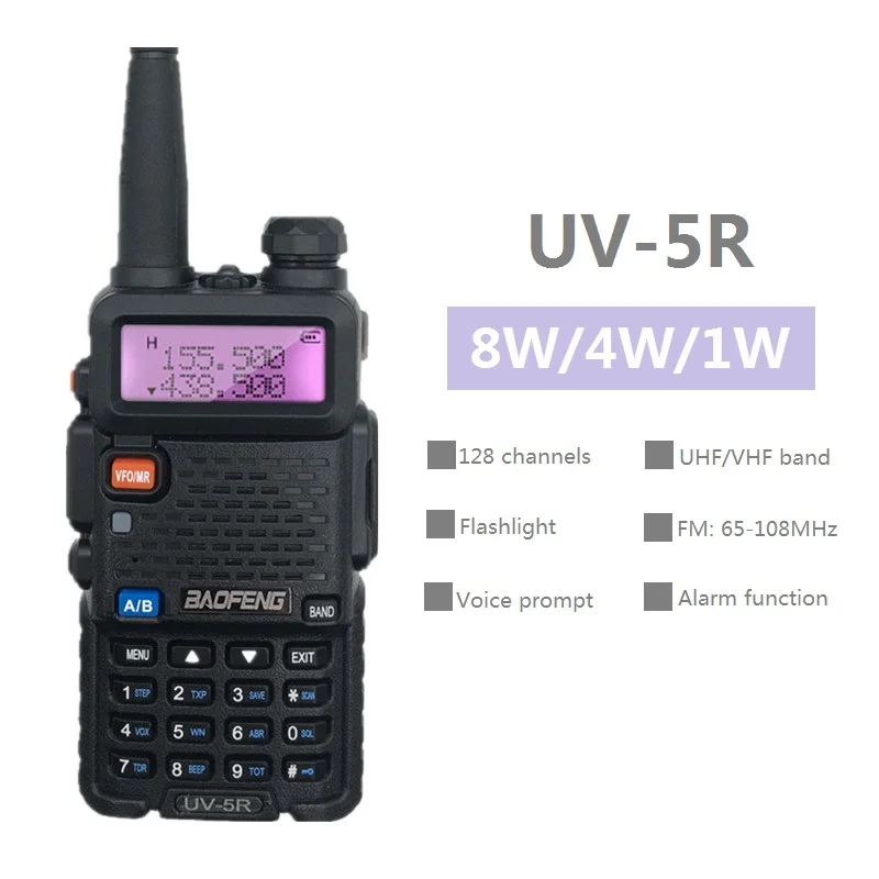 Высокая мощность 8 Вт BAOFENG UV-5R рация радио UHF VHF трансивер UV 5R сканер CB радиостанции Рыбалка Охота передатчик