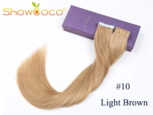 Color 10 Лента для наращивания человеческих волос лента для волос Remy Двухсторонняя клейкая бесшовная лента русские волосы ShowCoco 40/20 в упаковке - Цвет: Color 10