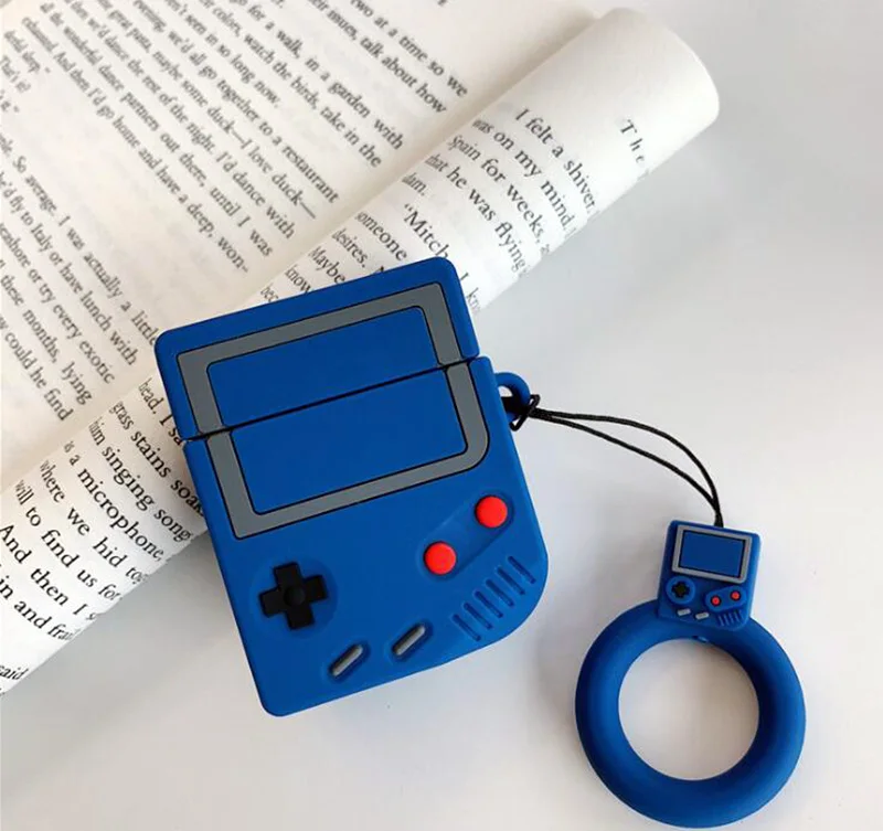 Чехол-накладка для Apple AirPods 2 силиконовый с кольцом-ремешком 3D Game Boy гарнитура Airpods |