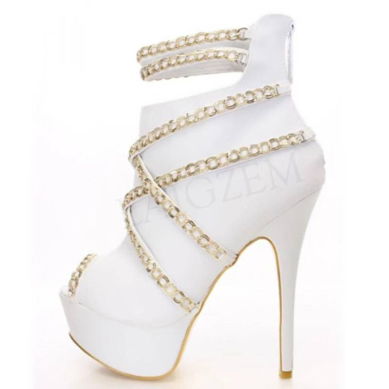 

LAIGZEM 2020 Women Ankle Booties Summer Chain Platform Boots Peep Toe Custom Ladies Shoes Woman Botines Mujer Large Size 34-52