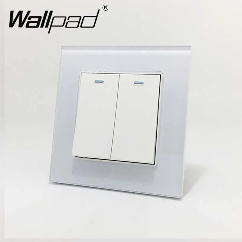 White Decoration 2 Gang Reset Wallpad Crystal Glass 110V-250V EU UK Standard Light 2 Gang Momentary Contact Curtain Reset Push Button Switch - Цвет: White Decoration