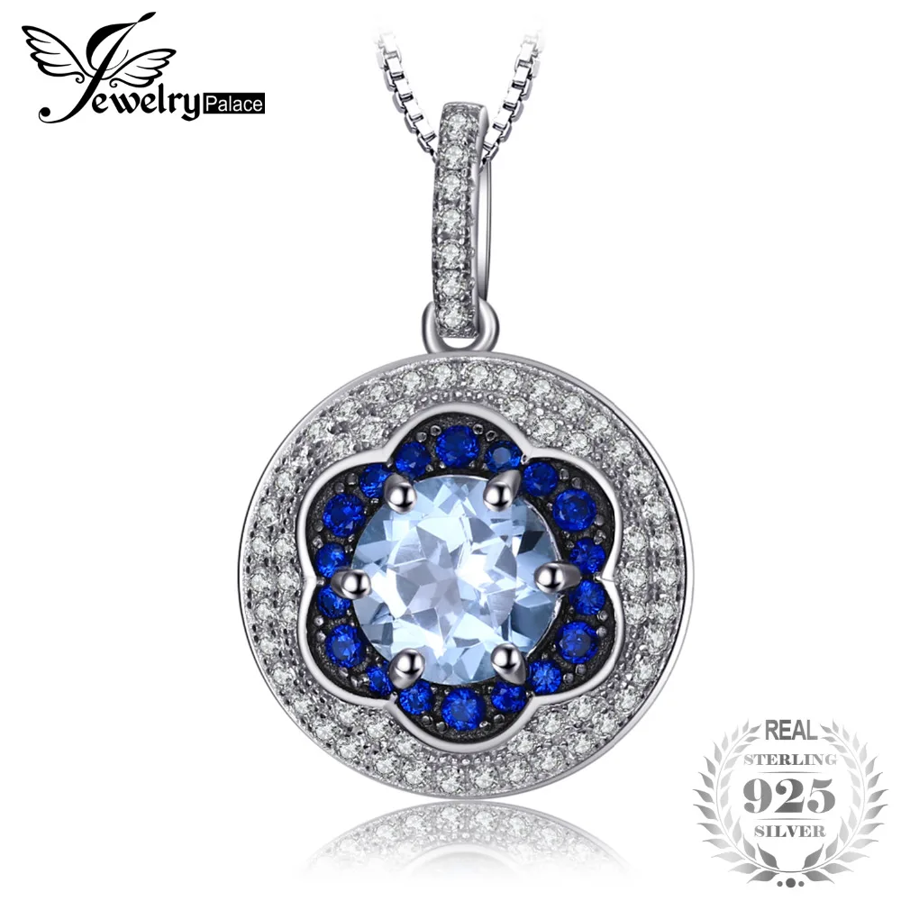 Jewelrypalace цветок 1.6ct голубой топаз создан синий шпинель кластера кулоны 925 Стерлинг