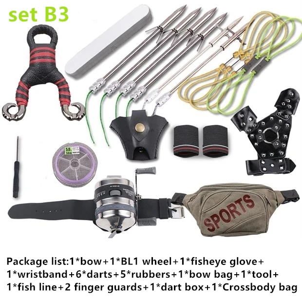 set B3 Новинка, высокая скорость для рыбалки и охоты, Рогатка, катапульта+ рыболовные дартс, арбалет, болт, инструменты для улицы - Цвет: set B3