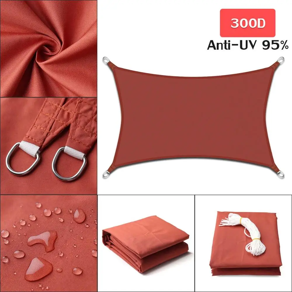 Rust Red 4x2m 300D Водонепроницаемый полиэстер прямоугольный навес Защита от солнца затенение сетка Защита от Солнца Парус открытый солнцезащитный навес черный серый цвет - Цвет: Rust Red 4x2m
