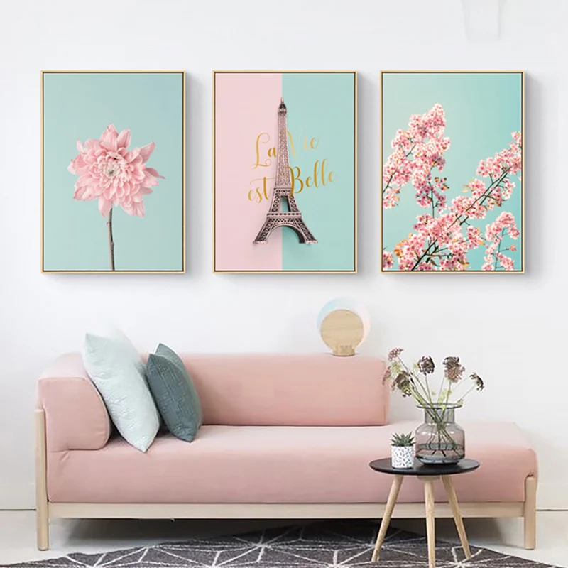 Pink Flower Cactus Tower Princess Room Canvas Painting Art Abstract Print Poster Picture Wall Nordic Home Decor | Дом и сад
