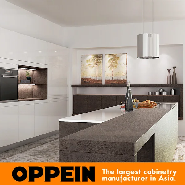 Modern Luxury Wooden Kitchen Cabinet with Natural Sintered Surface Island (OP16-L22) |