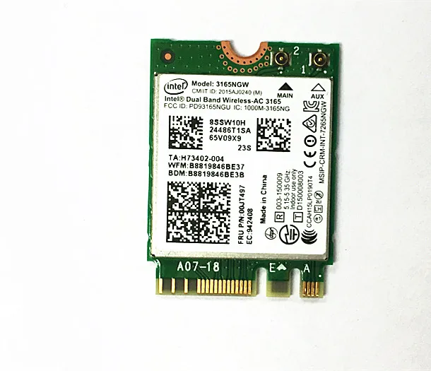 

New Wireles Card for Intel Dual Band AC 3165 3165NGW NGFF 802.11ac Wifi For Bluetooth 4.0 for LENOVO E460 E560 Yoga700 00JT497