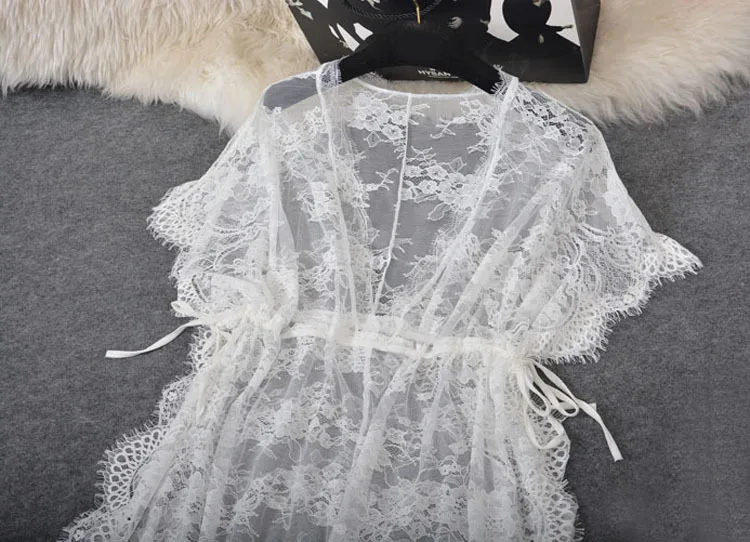 Женское летнее пляжное платье сексуальное прозрачное длинное из кружева с