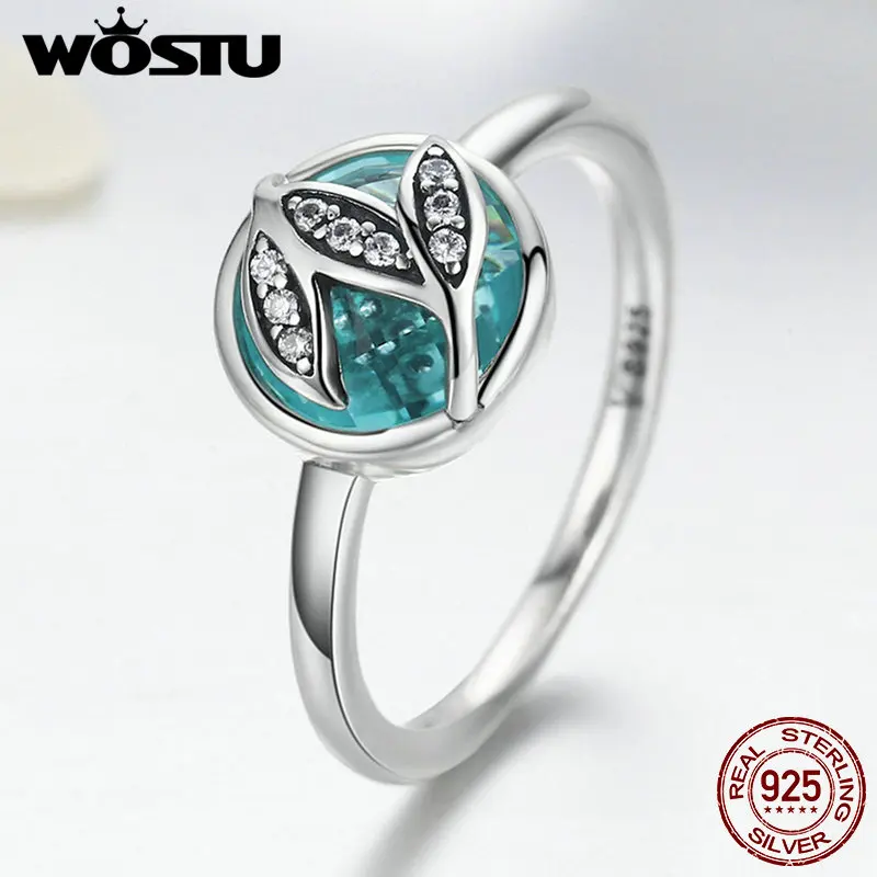WOSTU горячая Распродажа 925 пробы серебряные зеленые Сияющие кольца с листьями для женщин брендовые оригинальные ювелирные изделия S925 CQR105