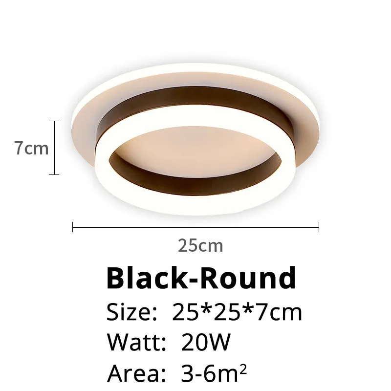 black round Светодиодный светильник-люстра для коридора, поверхностного монтажа, акриловый потолочный задний светильник, 20 Вт, современный светильник Lampadario AC85-260V - Цвет абажура: black round