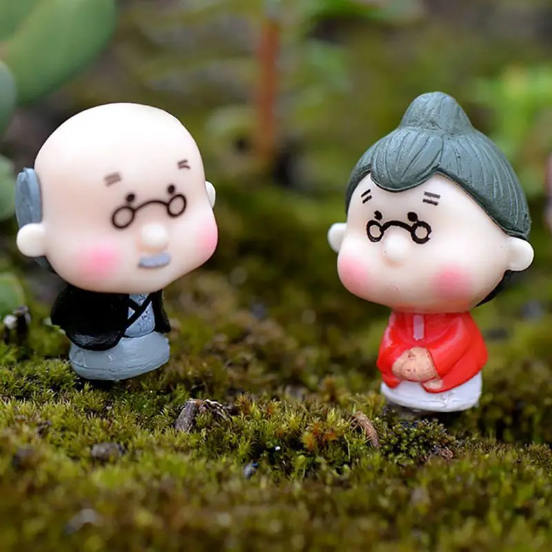 Home Mini PVC Cute Old Couples Figurines Cute Old Lovers Dolls for Home Garden Decor Fairy Garden Miniatures Ornaments 4Pcs