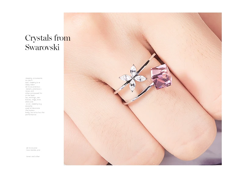 Cdyle Cube Embellished with crystal Engagement Ring Valentine's Day Gift Inlaid Stone Rings Adjustable