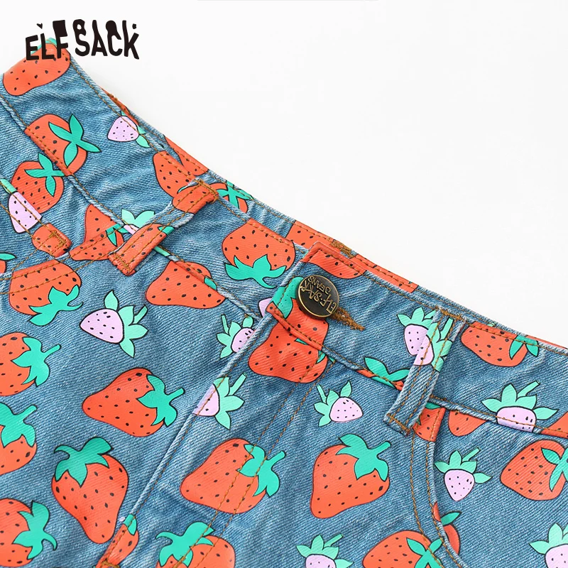 Женская уличная мини юбка ELFSACK с принтом фруктов со средней талией лето