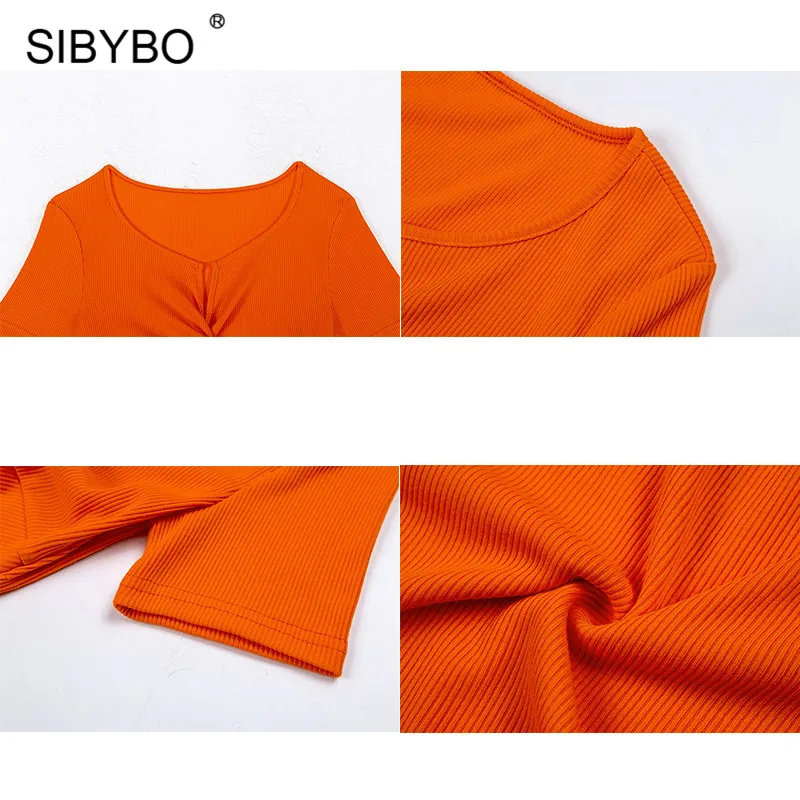 Женское платье перекрестными лямками Sibybo, открытое в рубчик, сексуальный бодикон с v-образным вырезом, облегающее однотонное мини-платье на лето, повседневная пляжная одежда