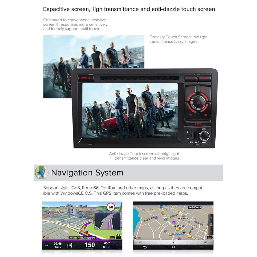 A-Sure 2 Din Авто Радио dvd-плеер gps навигация для Audi A3 S3 RS3 2002-2011 3g SWC RDS DAB + задний USB порт