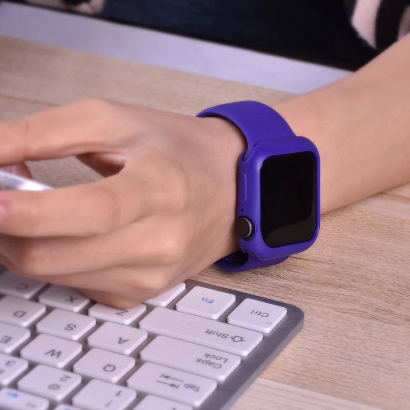 Color26 Для iWatch Мягкий силиконовый чехол для часов+ ремешок для часов бампер для Apple Watch 4 3 2 1 38 мм 40 мм 44 мм 42 мм крышка резиновый ремешок для часов - Цвет ремешка: Color26