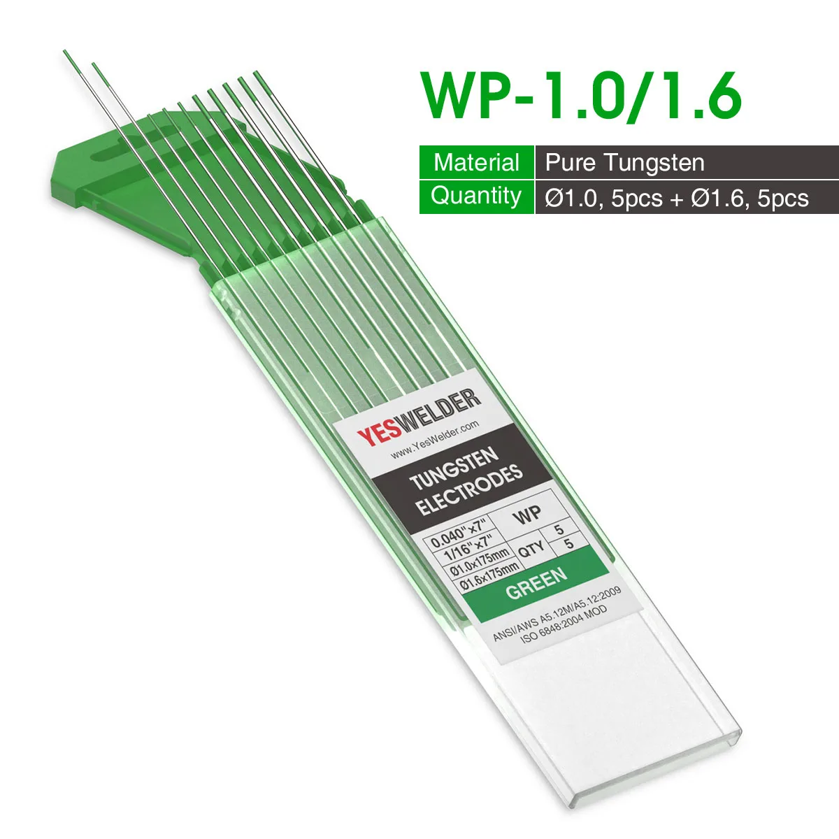 WP-1.0-1.6 YESWELDER 175 мм Вольфрамовая электродная головка Вольфрамовая игла/проволока для сварочного аппарата TIG WSME - Цвет: WP-1.0-1.6