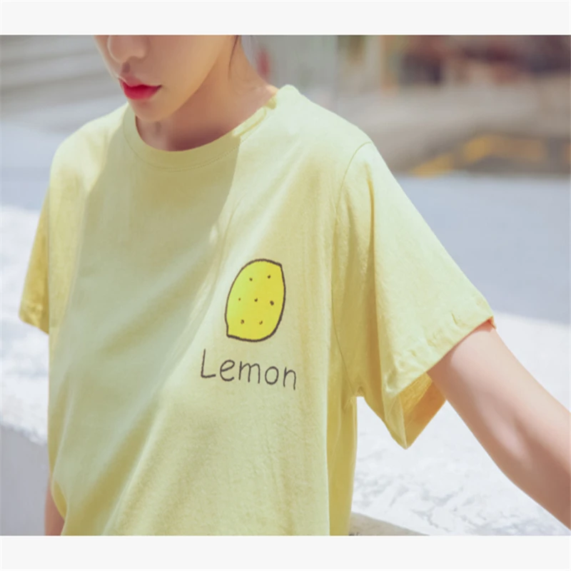 HziriP 2018 New Women T shirt Fruit Lemon Print O-neck Casual Womens Short Sleeve Cotton T-shirt Tee Tops Female Tshirt | Женская одежда