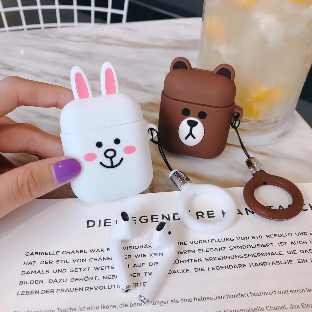 Чехол для Apple Airpods мультяшное кольцо брелок с медведем животным уткой мягкая