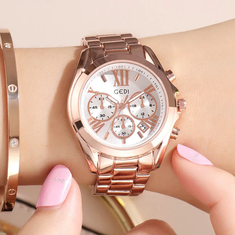 Rosegold women watch GEDI Бизнес Кварцевые для женщин часы модные женские часы для женщин часы нержавеющая сталь ремешок дамы наручные часы Роскошные час - Цвет: Rosegold women watch
