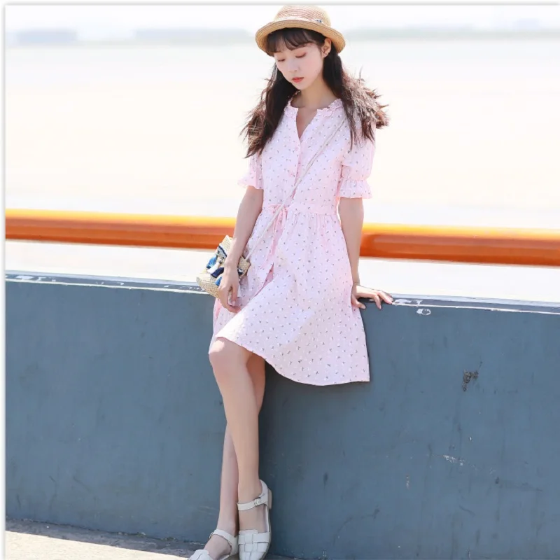 Женское платье с цветочным принтом розовое или зеленое повседневное хлопковое v