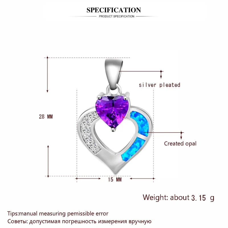 Низкая цена Jewellery Красивый Циркон в форме сердца Blue огненный опал Серебро