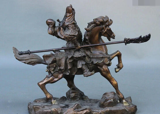bir 006992 10&quot Chinese Pure Copper Bronze Guan Gong Yu Dragon Warrior Sword On Horse Statue | Дом и сад