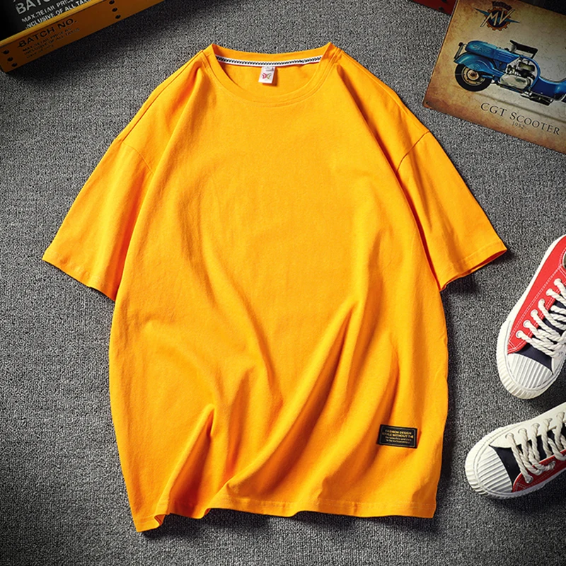 Мужская футболка с короткими рукавами черная или белая Повседневная Однотонная