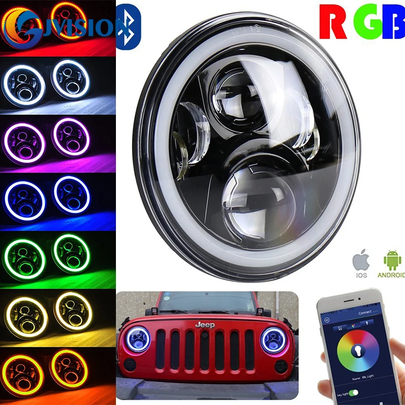 7 дюймовая круглая фара с rgb кольцом Halo 'ླྀ Вт DRL мигающая RGB ангельские глазки