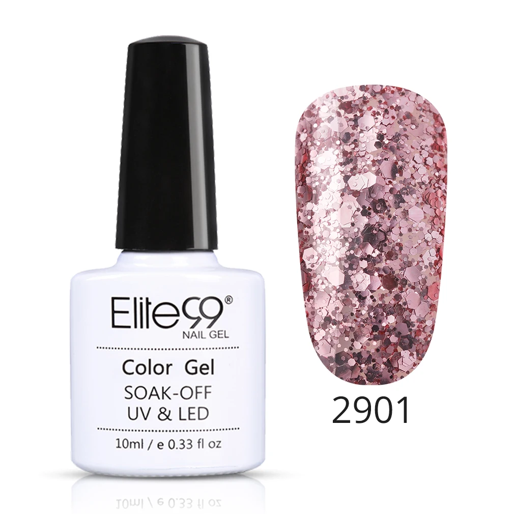 Elite99 10ml UV Gel Nail Polish Rose Gold Glitter Nail Gel Polish Sequins Nude Color Gel Varnish Soak Off Nail Art Lacquer Nails - Цвет: 2901