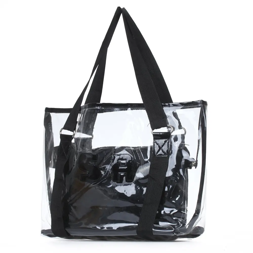 Комплект из 2 женских сумок сумка тоут через плечо Прозрачная черная ПВХ|handbag