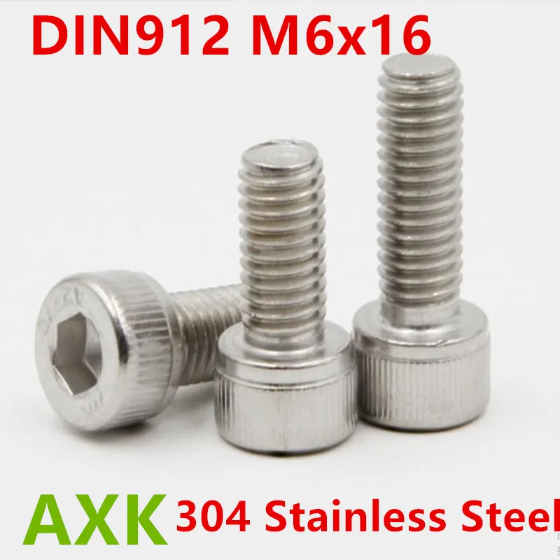

30 шт. M6 * 16 мм M6x16 Метрическая резьба Din912 304 нержавеющая сталь Шестигранная головка колпачок болты