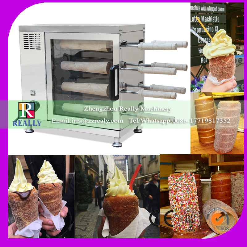

8pcs/batch commercial chimney cake roll baking machine, bread roll grill baker