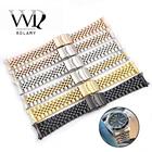 Ремешок Rolamy для наручных часов, однотонный с заменой звеньев с изогнутым концом, с отверстием, для Dayjust, оптовая продажа, 19 20 22 мм