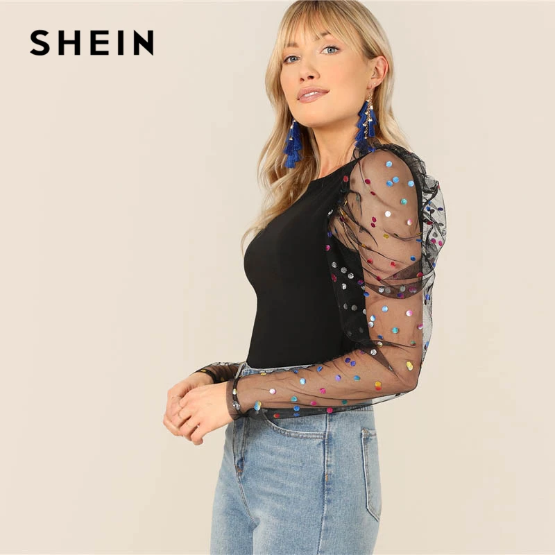 SHEIN Нарядная Блузка С Длинным Прозрачным Рукавом Стильная Блузка С Прозрачными Вставками