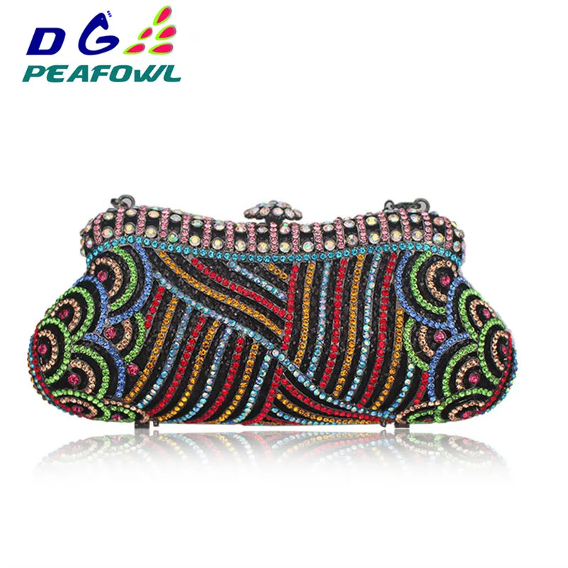 Colorful Metallic Crystal Striped Women Cell Phone Wallet Silicone Toiletry Bangkok Clutch Bag Dinner Wedding Dress Evening Bag