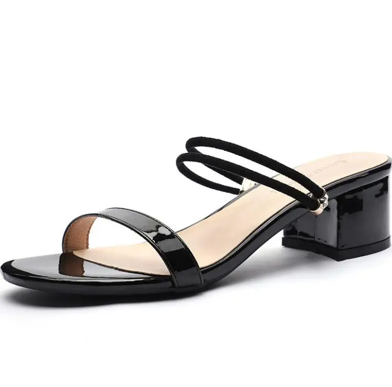 leather - black Летние сандалии; Вьетнамки; модная верхняя одежда; женские плотные Вьетнамки; женская обувь - Цвет: leather - black