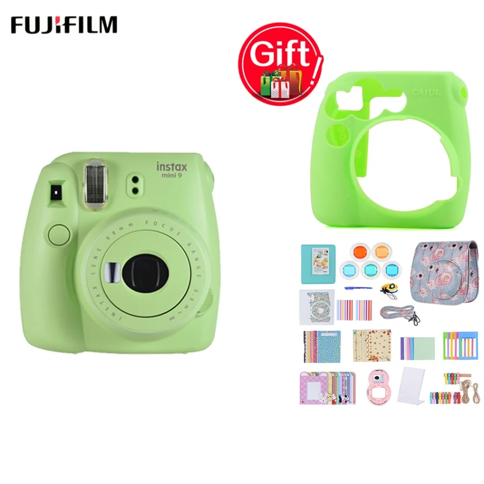 Green Fujifilm Instax Mini 9 Instax камера+ 14 в 1 комплект аксессуаров для Fujifilm Instax Mini 9/8/8+/8s+ силиконовый мини 9 чехол для камеры - Цвет: Green