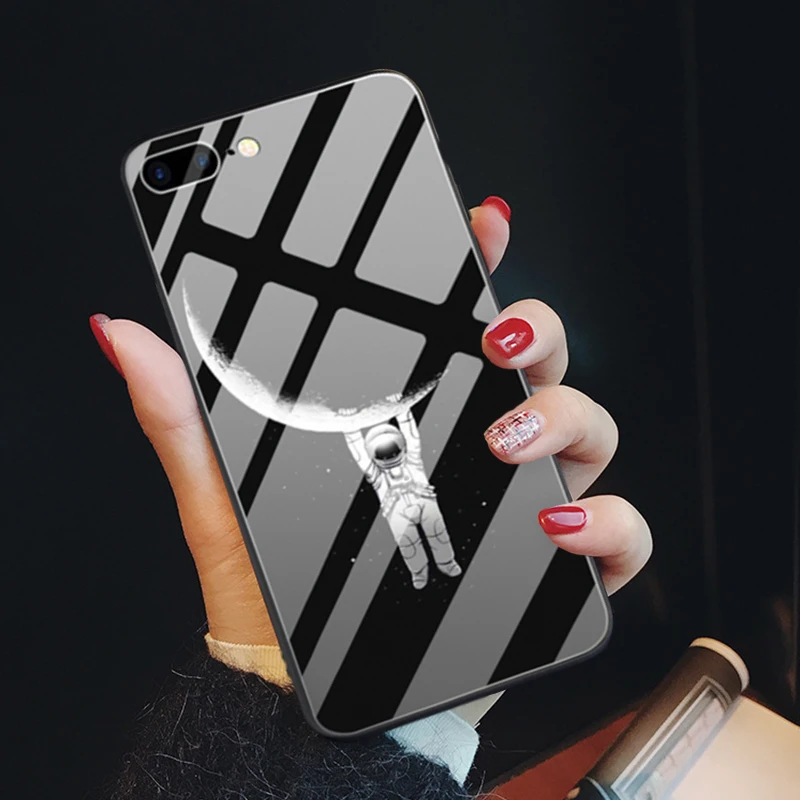 JAMULAR Космос астронавт чехол для телефона из закаленного стекла iPhone XS MAX XR X 7 8 6 6s Plus