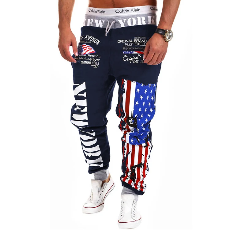 Топ дизайн 2018 повседневные мужские штаны для бега американский флаг с принтом