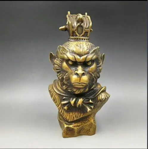 Китайская ручная Резная Бронзовая народная Sun Wu Kong Обезьяна Король голова бюст