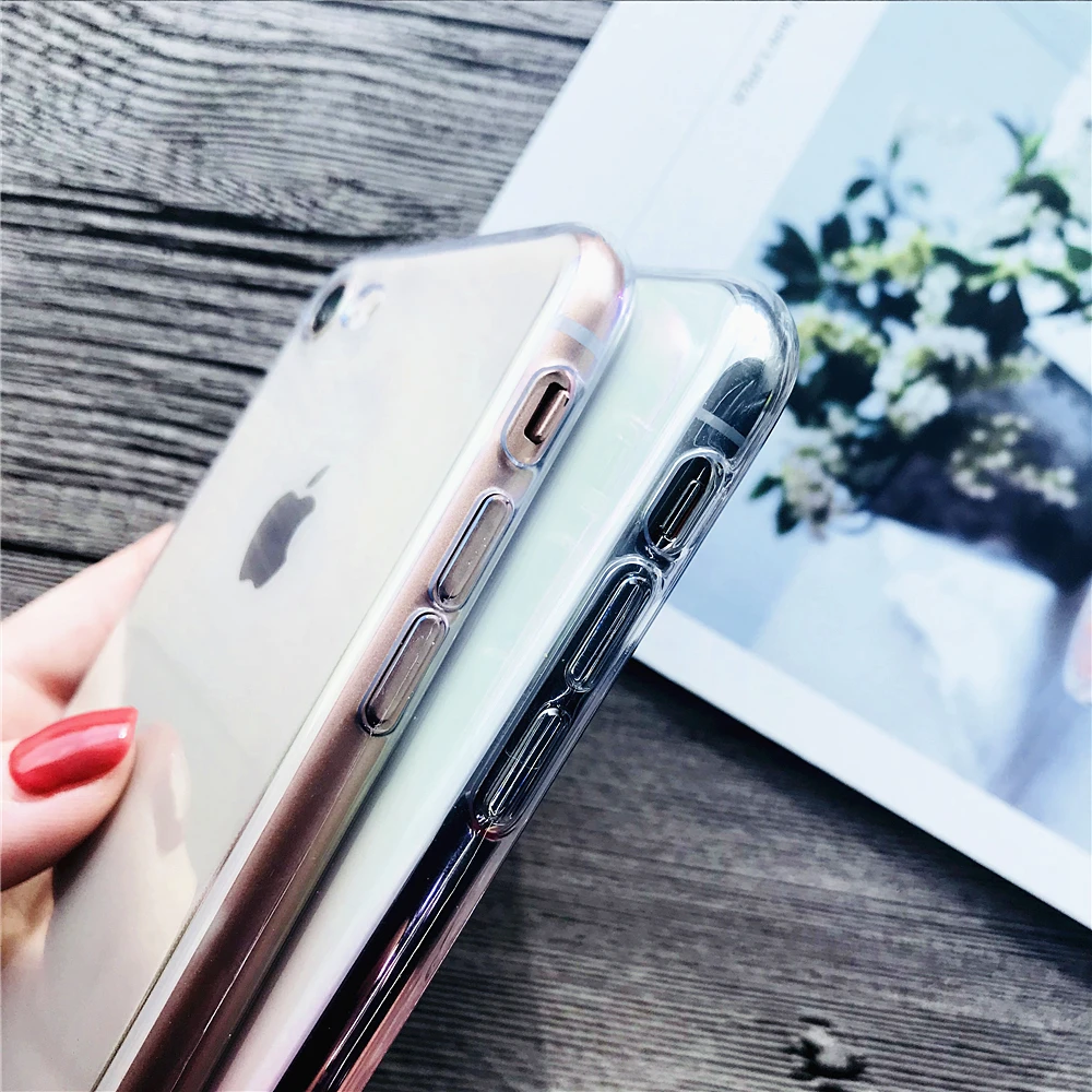 Colorful Blu-ray Gradient Phone Case For IPhone 6 6s Plus Transparent Ultra Thin Soft TPU Back Cover Capa Conque |