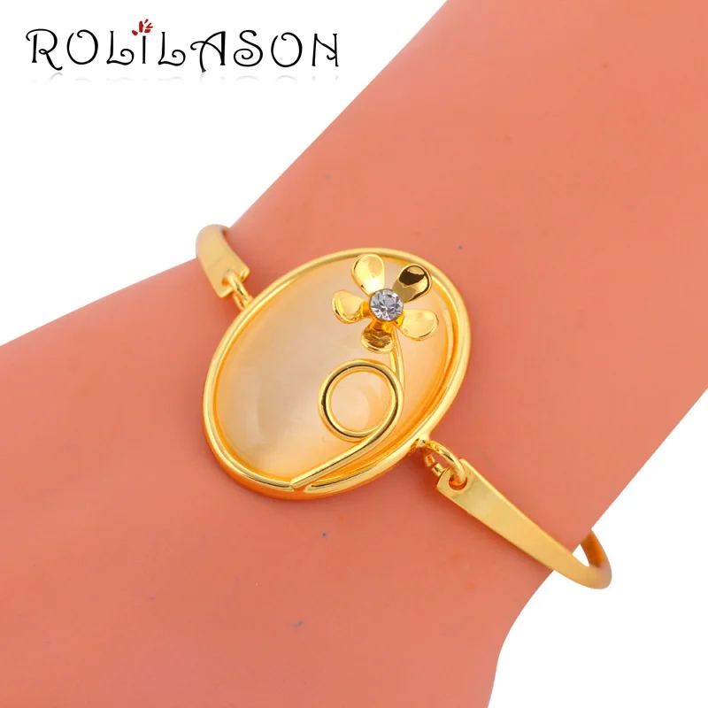 ROLILASON Новый дизайнерский бренд голубой циркон золотой браслет для Для женщин