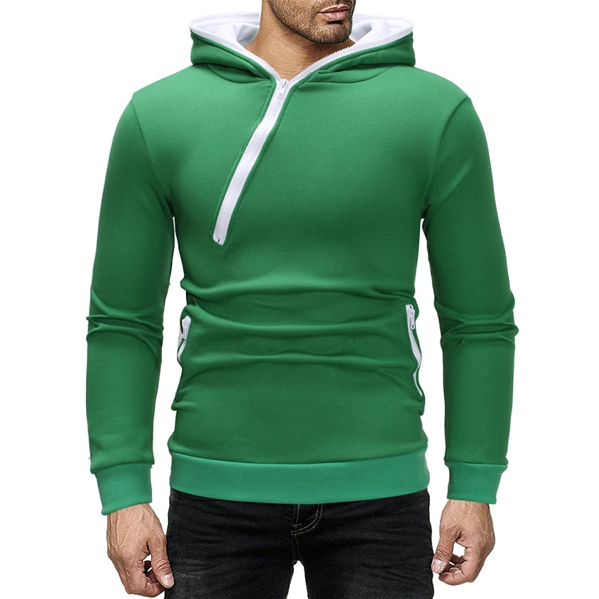 Men's Zipper Design Hoodies Top Fashion Spring and Autumn Long SLeeve Streetwear Solid-color Hip-Hop Clothing For Men | Мужская