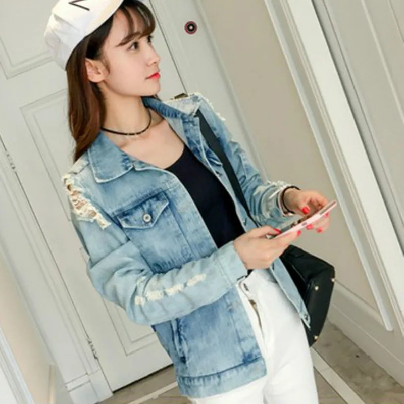 Женские джинсовые куртки Короткие топы 2017 весенне осеннее джинсовое пальто с