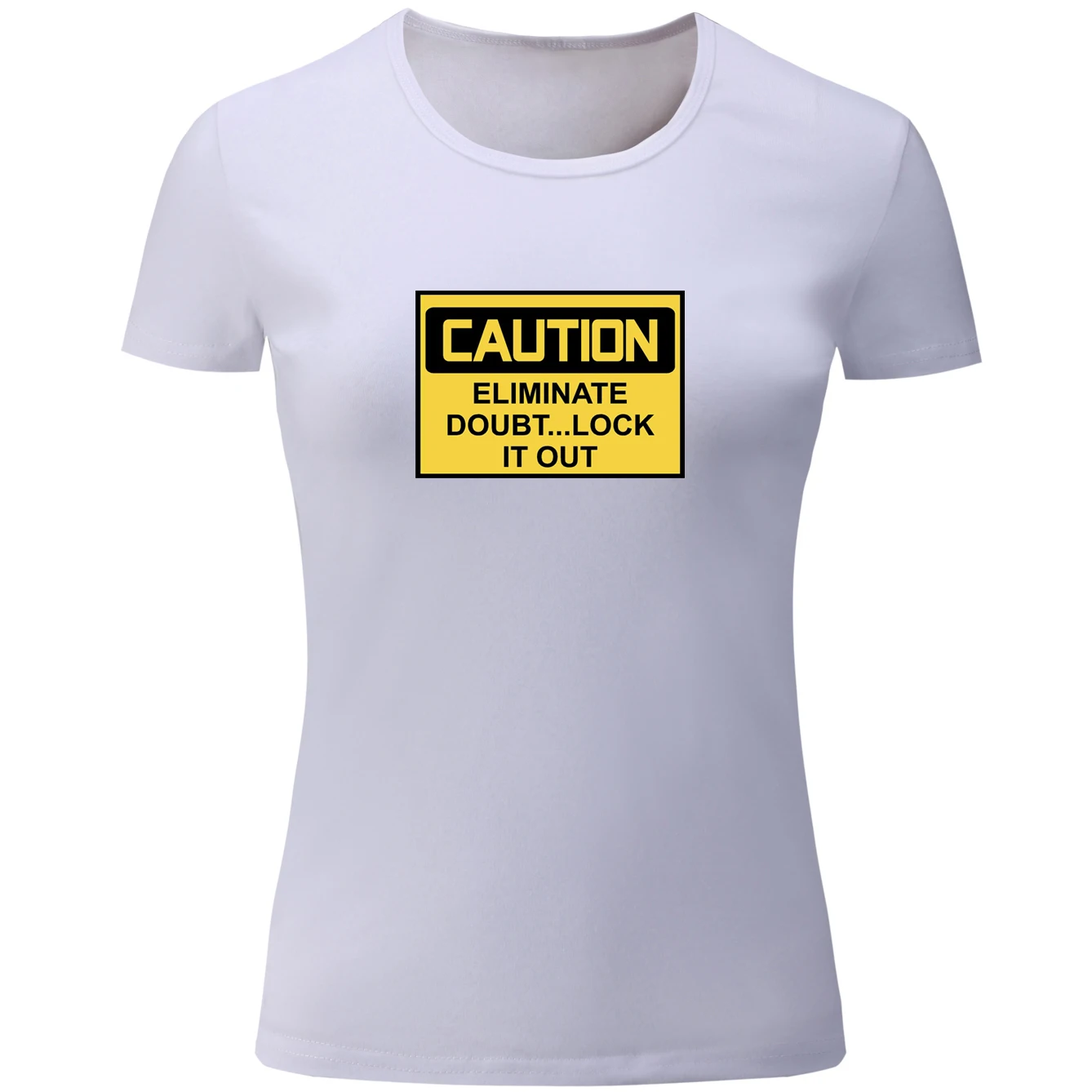 Caution Eliminate Doubt Lock It Out Print Short Sleeve T Shirt Women Cotton Loose Girl's Ladies T-shirt Summer Basic Tee Tops | Женская