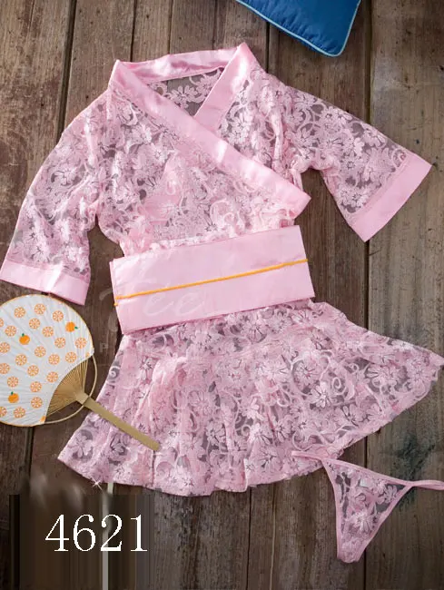 Сексуальное женское белье нарядное платье кружевное кимоно розовая ночная