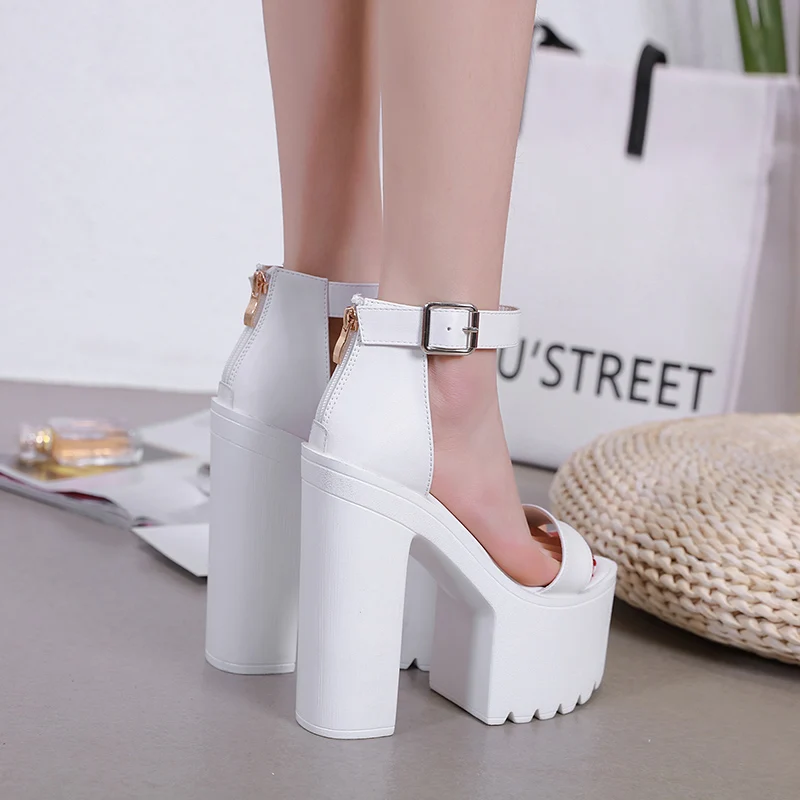 Женские босоножки с открытым носком черные или белые сандалии на высоком каблуке