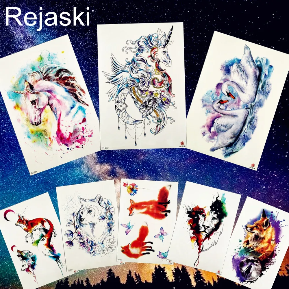 Водонепроницаемая Временная тату наклейка REJASKI с рисунком единорога лисы тигра