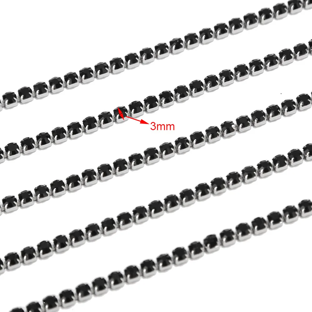 3mm black 1 метр кристалл горный хрусталь DIY 3 мм модные аксессуары близкий горный хрусталь из нержавеющей стали чашки цепи никель свинец никогда не выцветает - Цвет: 3mm black
